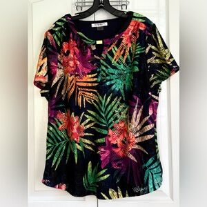 ALISON DALY WOMENS TOP, NAVY PRINT, size 2x